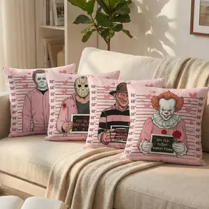 Valentine Horror Mask Pillowcase (No Insert) Romantic Bloody Rose Graphic Print Soft Durable Decorative Cover for Bedroom Sofa Party Gift