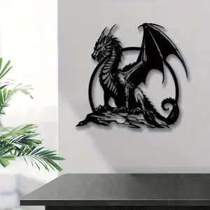 Black Dragon Wall Art - Winged Gothic Fantasy Metal Sculpture, Heavy-Duty Wrought Iron Construction, Easy to Install, Perfect for Living Room, Patio, Halloween, Easter or Year-Round Decoration