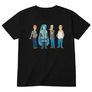 Hatsune Miku x King of the Hill Parody T-Shirt, Anime Meets Texas Cartoon Mashup Tee, Funny Crossover Graphic Shirt, Unisex Streetwear Cotton Tee