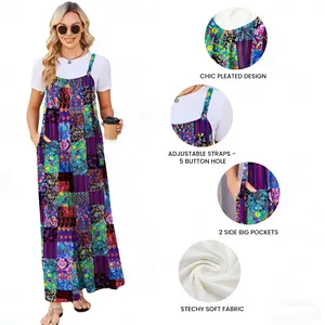 Ekouaer Women's Casual Overalls Boho Floral Loose Wide Leg Jumpsuits Summer Pleated Outfits with Pockets