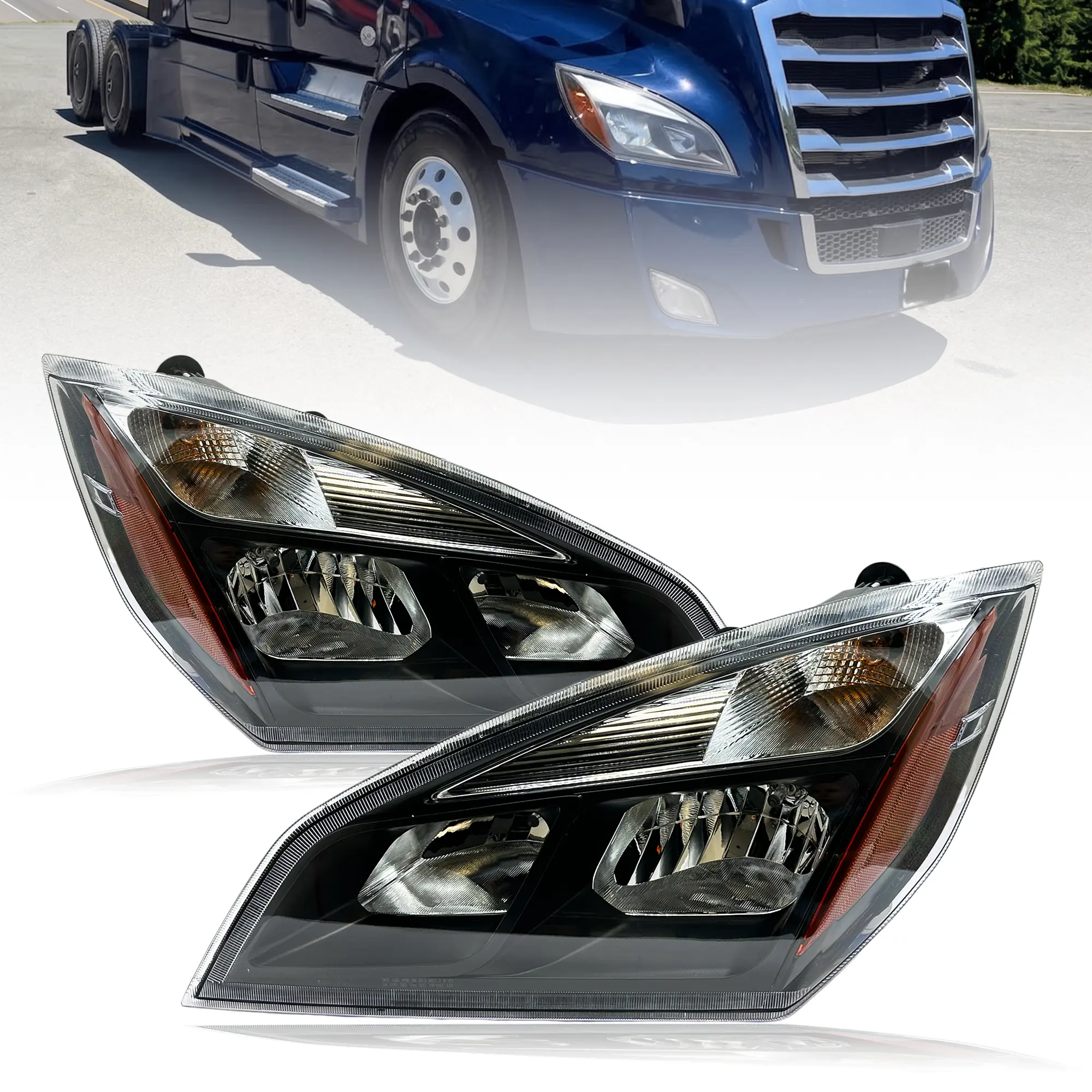 Torque Lead Black Halogen Dual Headlights Pair Set - DOT SAE Approved, OEM Fitment, Durable for 2018-2024 Freightliner Cascadia Trucks, Driver Left & Passenger Right Side with All Bulbs Included (TRH319902BL, TRH319902BR)