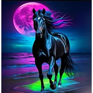 1pc Black Horse Running by the Sea Diamond Painting Kit, Adult DIY Round/Full Drill/Frameless Diamond Art, Leisure Interactive Craft for Family and Friends, Exquisite Wall Decor for Living Room, Bedroom, Study, and Other Indoor Spaces, Perfect Animals