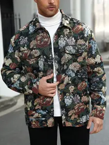 Men's Fashion Jacquard Woven Jacket Coat, Thick Fabric, Contemporary Style, Fitted Design, Fall & Winter Wear, Fall Winter Clothing