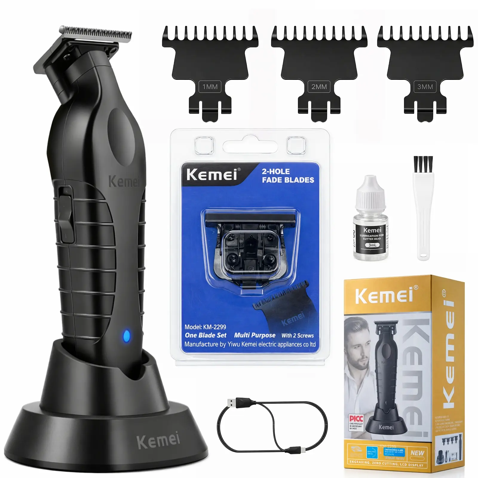 Kemei Km-2299 Wireless Trimmer with Charging Base, Portable Hair Clipper for Home Use, Efficient & Convenient Design, Perfect for Daily Grooming, Cordless Hair Clippers