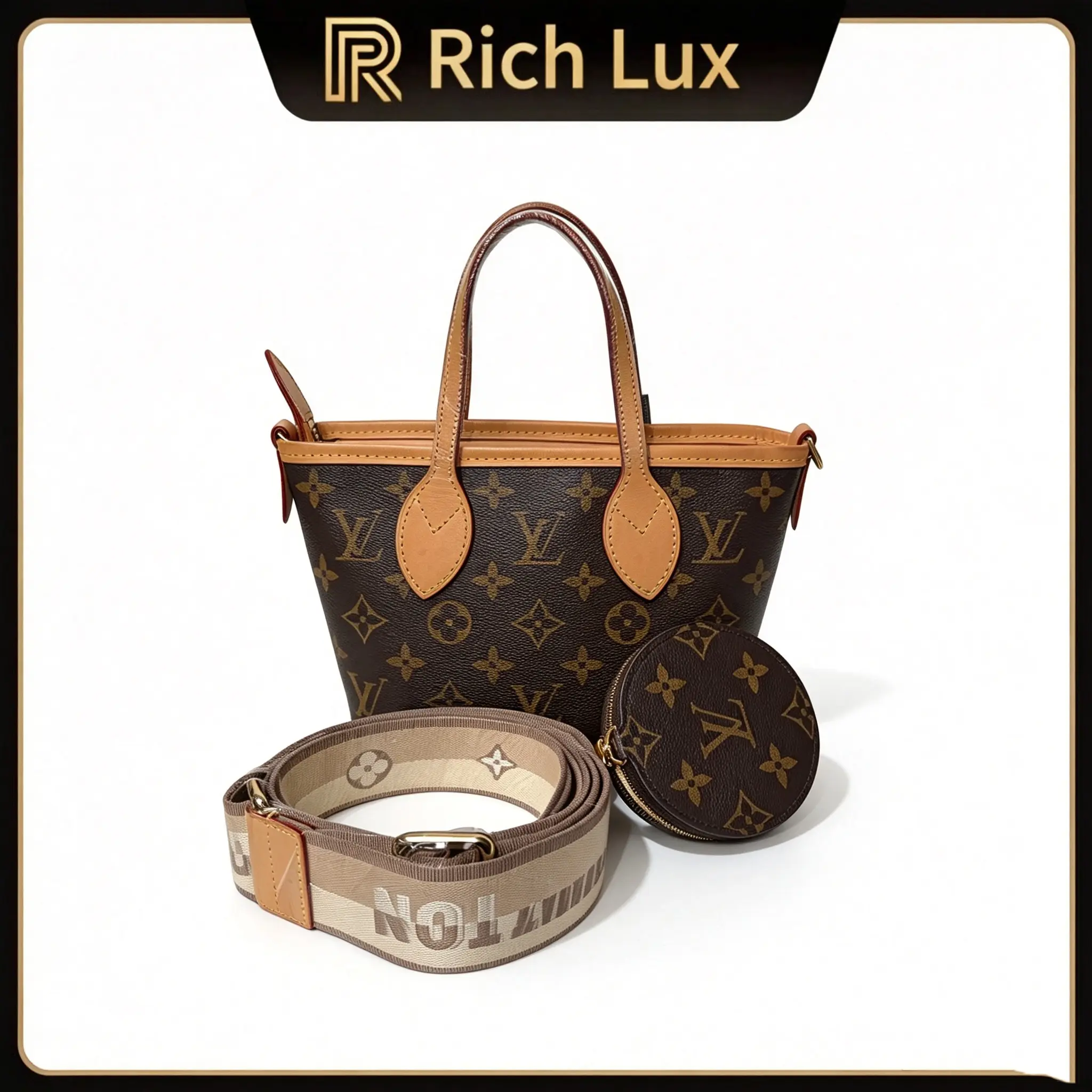 Pre-owned Louis Vuitton Authentic Neverfull BB Monogram Tote Bag with Pouch & Strap