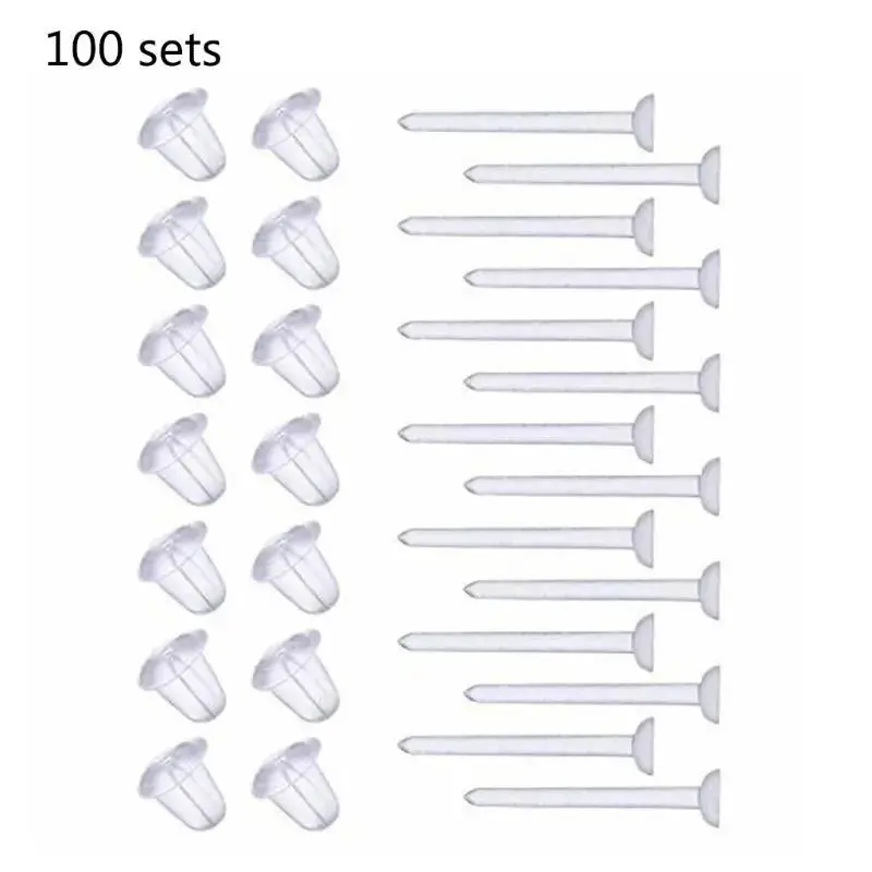 100 Sets Plastic Earring Posts & Backs Earrings for Sensitive Ears Clear Invisible Sport Earrings