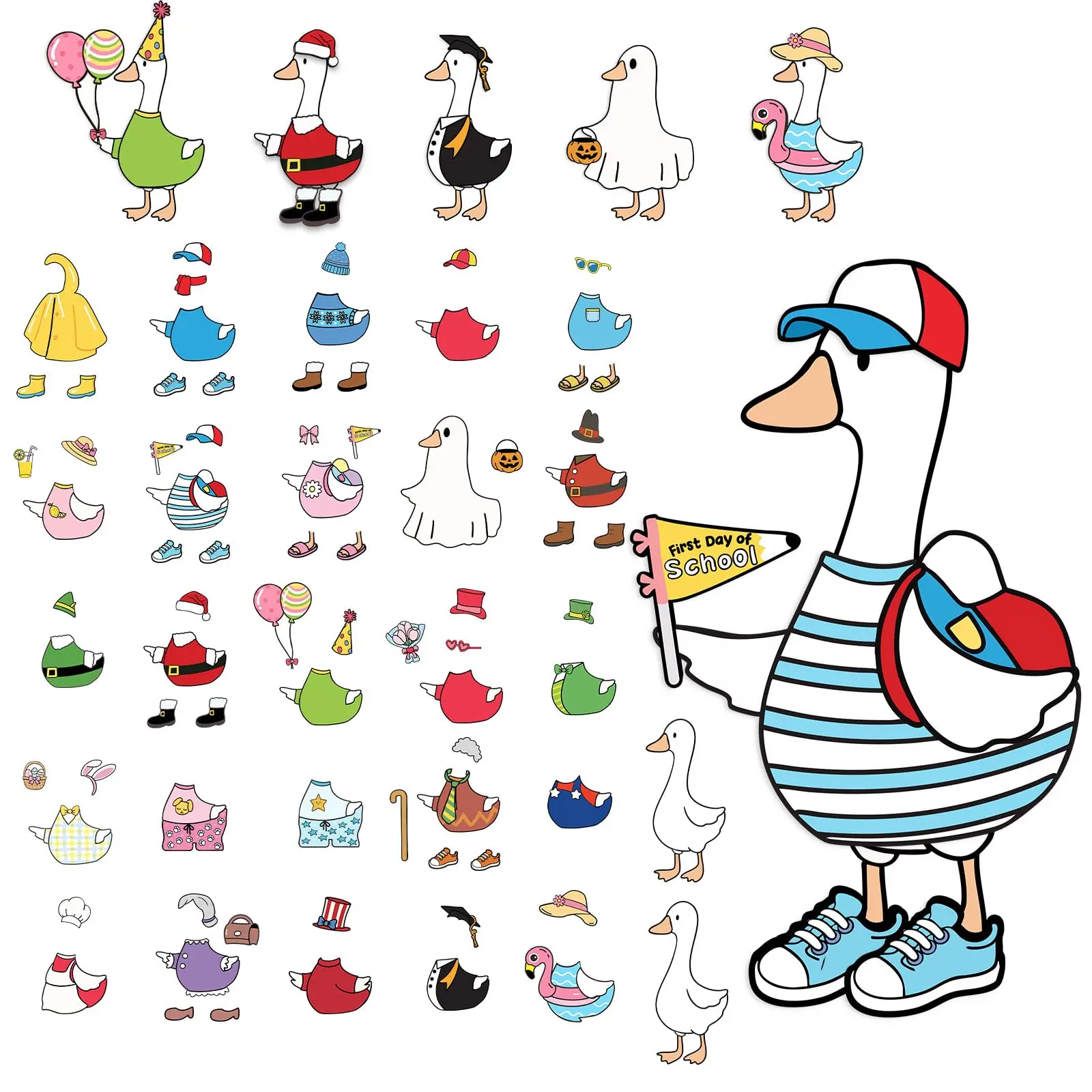 Back to School Interchangeable Classroom Goose (not magnet) for White Board/ Bulletin Board Decor Class Management Silly Goose with Interchangeable Outfit Cards for First Day of School Teachers Preschool Kindergarten Elementary Classroom Decor