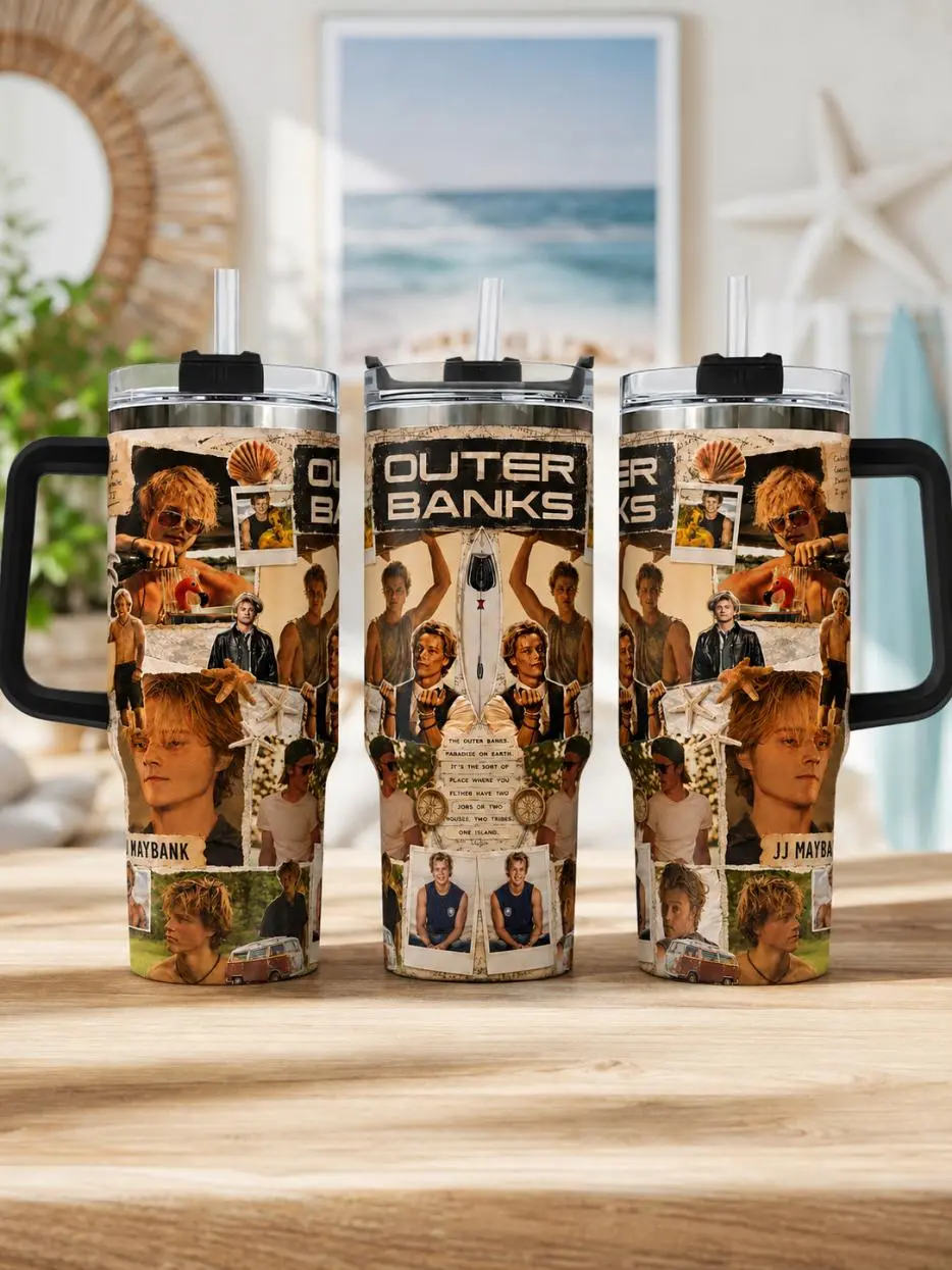 OBX JJ Maybank Scrapbook Collage 40oz Tumbler - Vintage Aesthetic Travel Cup