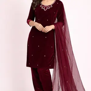 Velvet Maroon Kurti set (44)