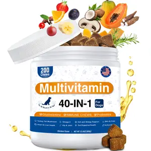 40-in-1 Dog Multivitamins Chews with Glucosamine, Probiotics & Omega-3 for Joint, Gut, Skin, Heart & Immune Support - All Breeds, Chicken Flavor, 200 Count Daily Canine Wellness