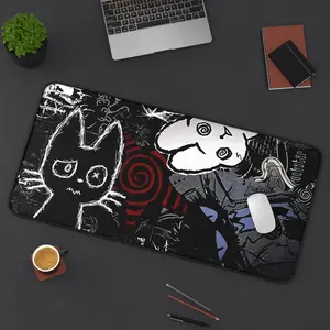 Dark Punk Anime Mousepad XL Creepy Cat Gaming Mat Grunge Desk Pad for Gamers