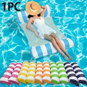 Inflatable Pool Float with Striped Design, Cute Mesh Water Hammock for Adults, Essential for Summer Pool Parties & Beach Trips, Swimming Float