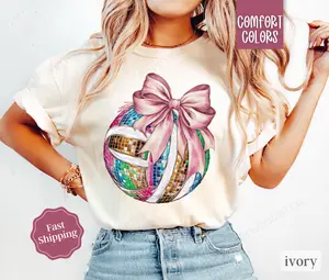 Disco Volleyball Bow Shirt Comfort Colors, Womens Volleyball Tee, Womenswear Oversized Crewneck, Coquette Clothing