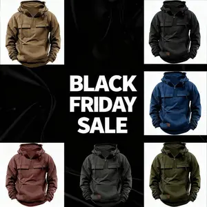 Men’s Tactical Quarter-Zip Cargo Pullover Hoodie — Workout/Gym/Outdoor Casual Top, Long Sleeve, Fabric 11