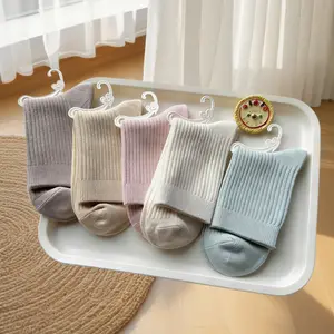 Title Suggestion: Premium 100% Cotton Ribbed Mid-Calf Socks for Women - Soft, Breathable & Stay-Up Aesthetic Socks | Minimalist Vertical Stripe Mid-Calf Socks for Women, Daily Versatile Style