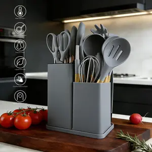 19pcs Silicone Kitchen Utensil Set With WoodenHandles,Heat-Resistant Non-Stick Cooking ToolsIncludes Elegant Knives And Storage Organizer-Easy Cooking & Cleaning For Home And KitchenLight Green Steel Spatulas Stainless Board Pasta Spoon Utility