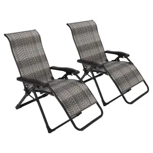 2 PCS Patio Rattan Reclining Folding Chair, Adjustable & Portable Lounge Chair with Widened Armrest & Heavy Duty Wicker for Indoor, Poolside, Balcony, Backyard, Garden