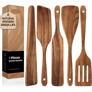 5 count Wooden Spatula Set,  Teak Wooden Spoons for Cooking, Nonstick Cookware Safe Kitchen Utensils Set, Durable & Elegant Cooking Utensils  Set