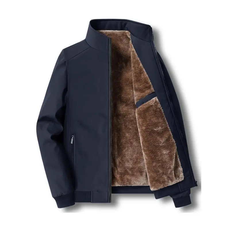 Men's Warm Fleece Jacket With Zipper Pockets, Casual Stand Collar Jacket For Fall Winter Men's Warm Fleece Jacket With Zipper Pockets, Casual Stand Collar Jacket For Fall Winter