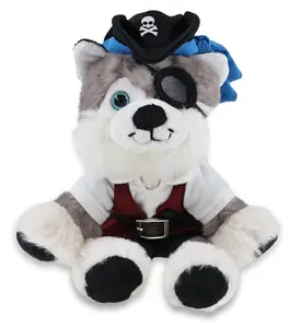 DOLLIBU Stuffed Husky Toy - Super Soft Polyester, Pirate Theme, Removable Suit, Floppy Design