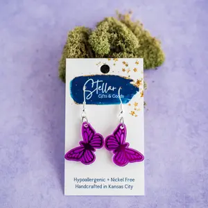 Petite Purple Mirror Butterfly Dangles