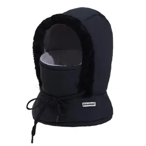 Christmas Gifts Winter Warmth 2-in-1 Hat & Face Mask - Windproof, Thick Fleece Lining for Cycling, Running, Skiing, Machine Washable, Black