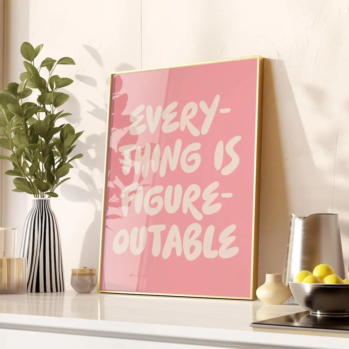 Everything Is Figureoutable, Pink Office Decor Modern Office Wall Art Trendy Office Wall Decor, Home Office Decor, Cubicle Decor, Desk Décor