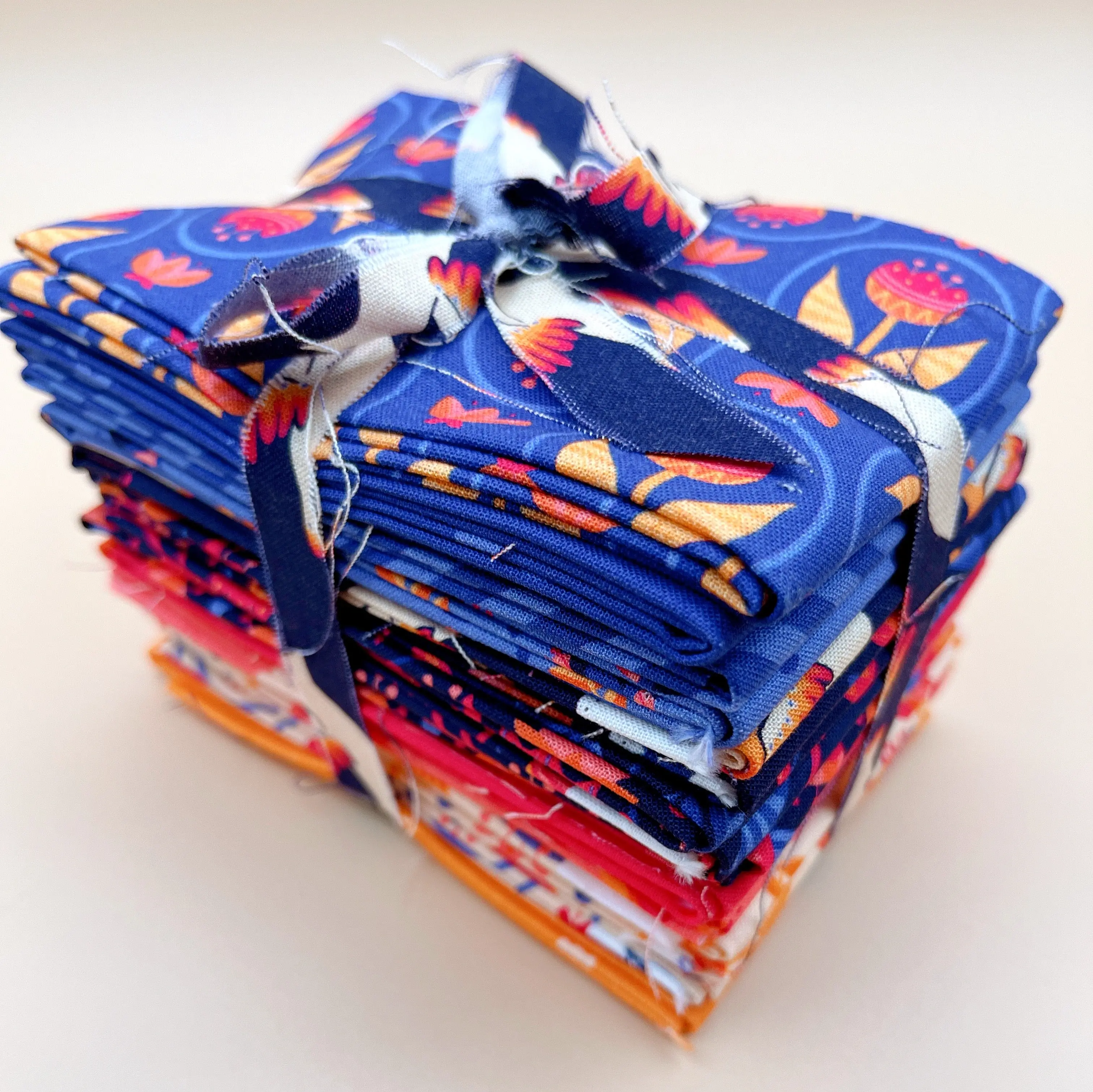 Jojulein Design 17-Piece Fat Eighth Fabric Bundle Blooming Garden Collection New 100% GOTS Organic Cotton Quilting & DIY Project Fabric by Cloud9 Fabrics - Coordinated Navy Fuchsia Pink Palette 9x21in Each