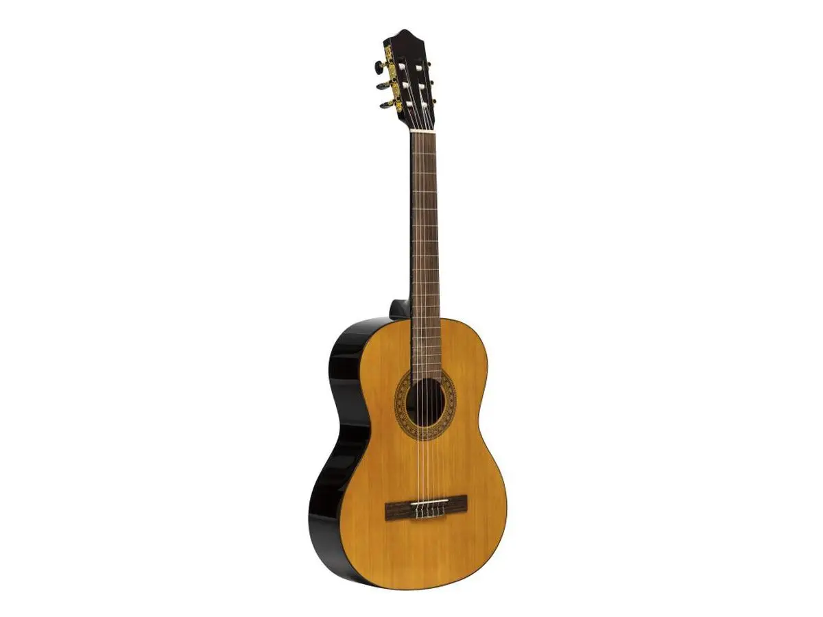 212 MAIN Model 25567 Stylish 4-4 Scale Acoustic Classical Guitar - Spruce Wood Top, High Gloss Aged Natural Finish, Truss Rod, Nato Material, 25.4in/646mm Body Shell, Black ABS Parts, Lyre-Infused Unisex Music Instrument for Adults