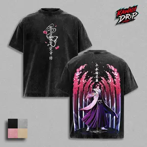 Byakuya Kuchiki Thousand-Year Blood War Arc – Acid Wash Graphic Tee, Oversized Heavyweight Anime Shirt, Double-Sided, Large Back Graphic, Classic Manga Art Style, Soft Washed Finish, High-Quality Cotton Fabric, Unisex, Anime Merch, Gift for Bleach Fans