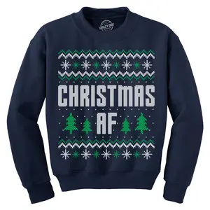 Christmas AF Crewneck Funny Festive Holiday Party Ugly Xmas Sweater Sweatshirt Funny Sweater Christmas Crew Neck Novelty Sweatshirts for Men Navy
