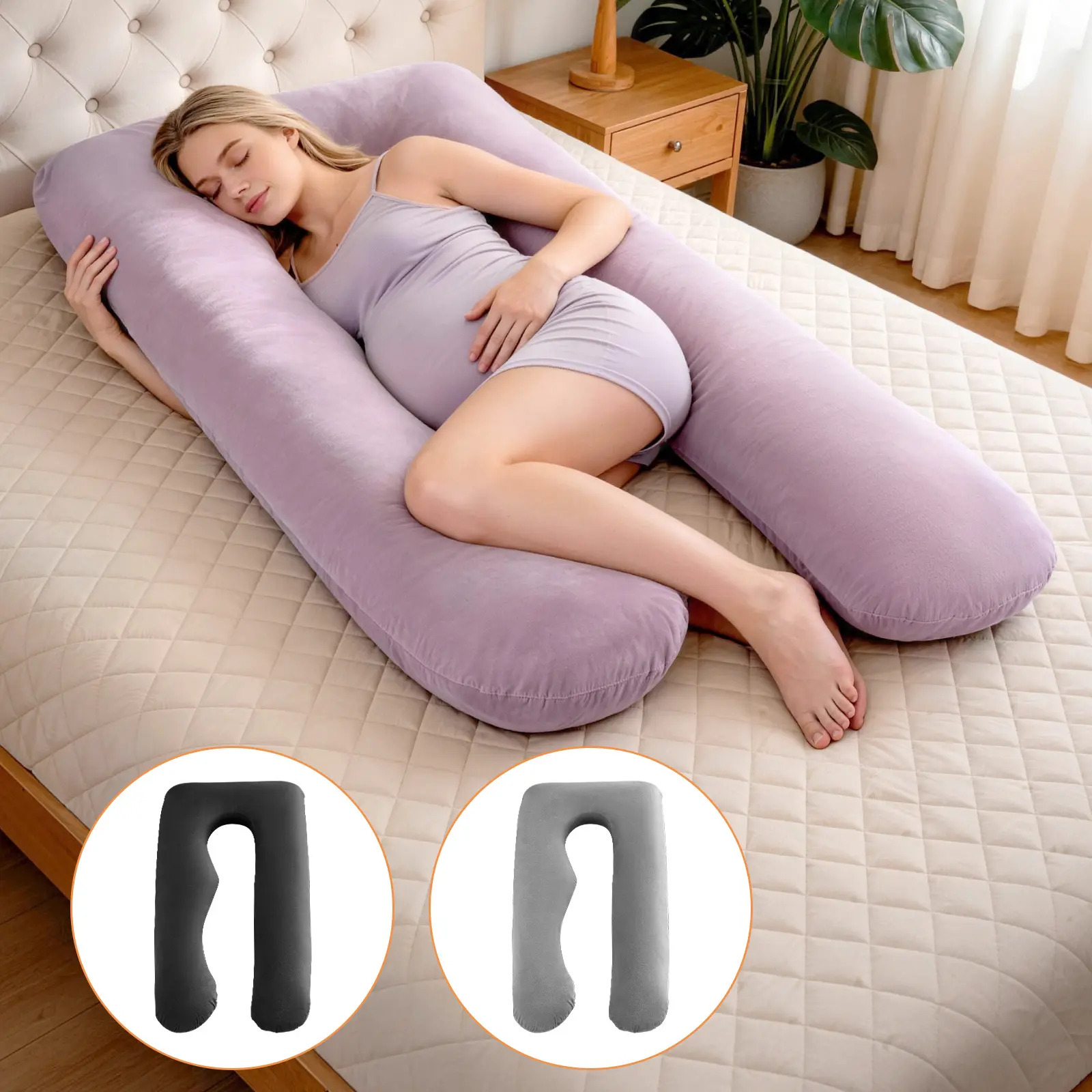 U-Shaped Full Body Pregnancy Maternity Bolster Pillow, Hypoallergenic Rebound Hollow Fiber Body Support Pillow with Detachable Washable Velvet Cover, All-Round Support for Belly Waist Leg, Ideal for Pregnant Side Sleepers & Post Surgery Recovery