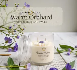Warm Orchard Artistry Scented Soy Candle | Hand-Poured with Purple Daisy Embeds