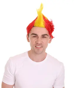 HPO BY Red and Yellow Mohawk Wig - Breathable Capless Bold Multi-Color Punk Rock Mohawk Wig for Halloween, Cosplay, and Parties.