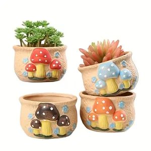 4pcs Mushroom Design Flower Pot, Creative Mushroom Decoration Plant Pot, Succulent Flower Pot Potted Container