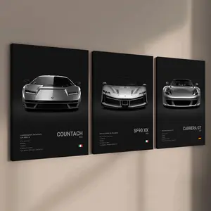 3-count wooden frame canvas, exquisite supercar art poster, cool male bedroom car decoration pattern, car collector, suitable for living room, corridor, office, home wall decoration, Modern Home Decor, ideal gift
