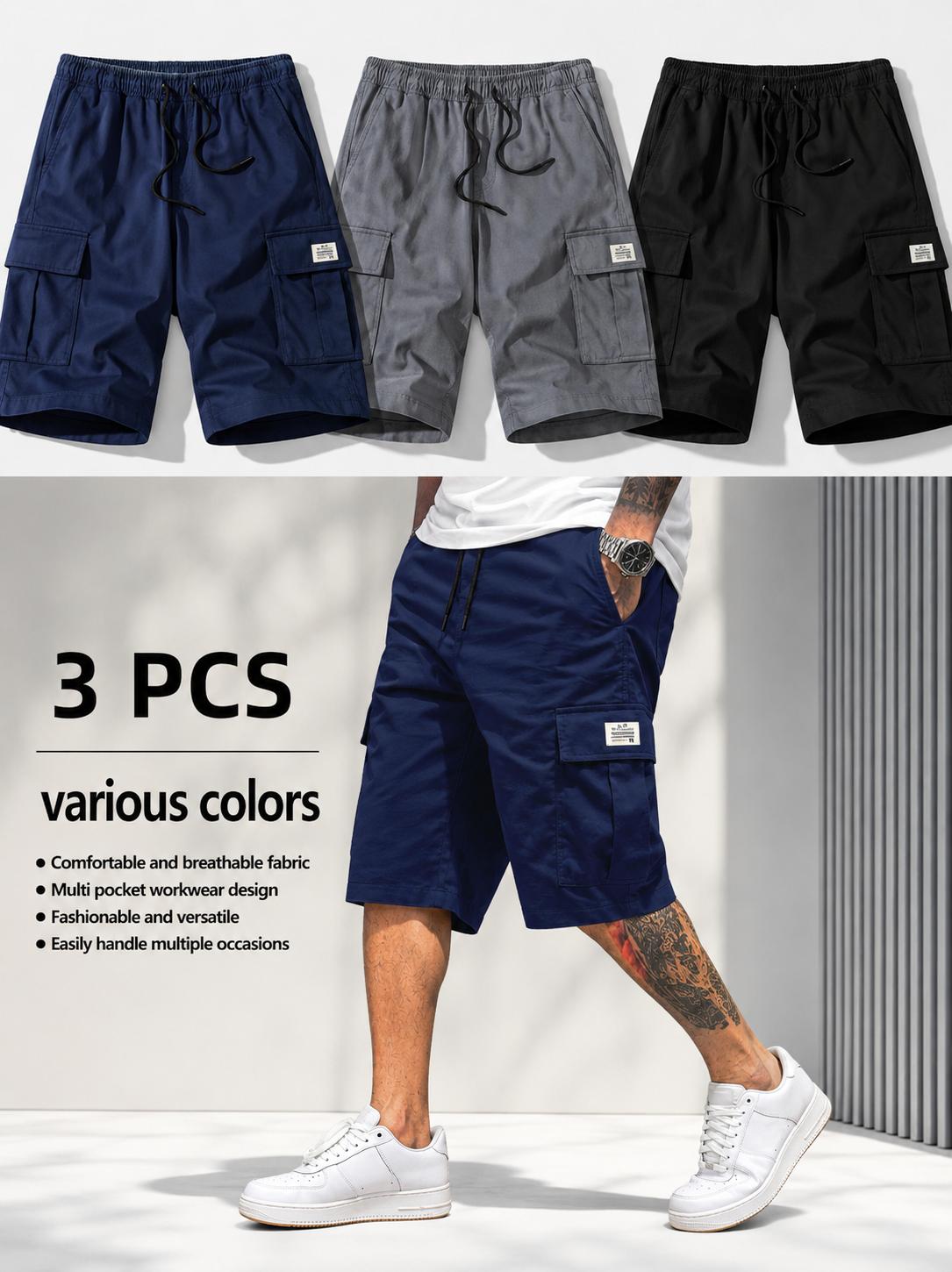 Men's Fitted Matching Shorts Set - Casual Summer Drawstring Color-Mixed Shorts, Lightweight Breathable, Slanted Multipocket, Versatile Everyday Beach Gym Wear Brown, Black, Green, Pink, Color-Mixed Men's Shorts, Fitted Men's Shorts Activewear Athl,,c,pant