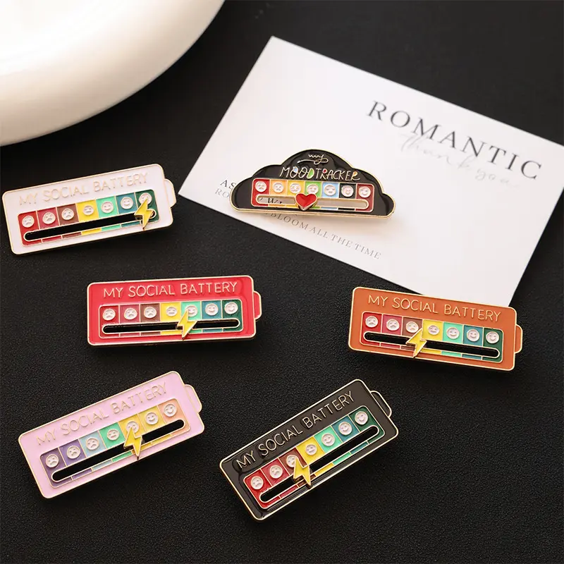 3 PCS Funny Gift for Introverts - Interactive Social Battery Mood Pin with Slider. Show Your Social Energy Level on Backpack or Jacket. Unique Gift for Her, Him, Friends, Coworkers, Office Gift, Mental Health Gift. Cute Novelty Enamel Pin
