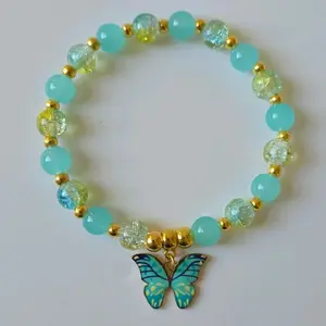 Colorful Butterfly Charm Bracelet with Gold Beads for Stylish Accessory