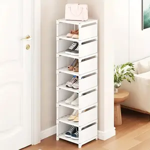 1-tier, multi-layer dustproof shoe rack, Vertical shoe rack, black/white, multi-functional kitchen storage rack, shoe organizer, space-saving, for entrance of dormitories, living rooms, etc., essential for students starting school