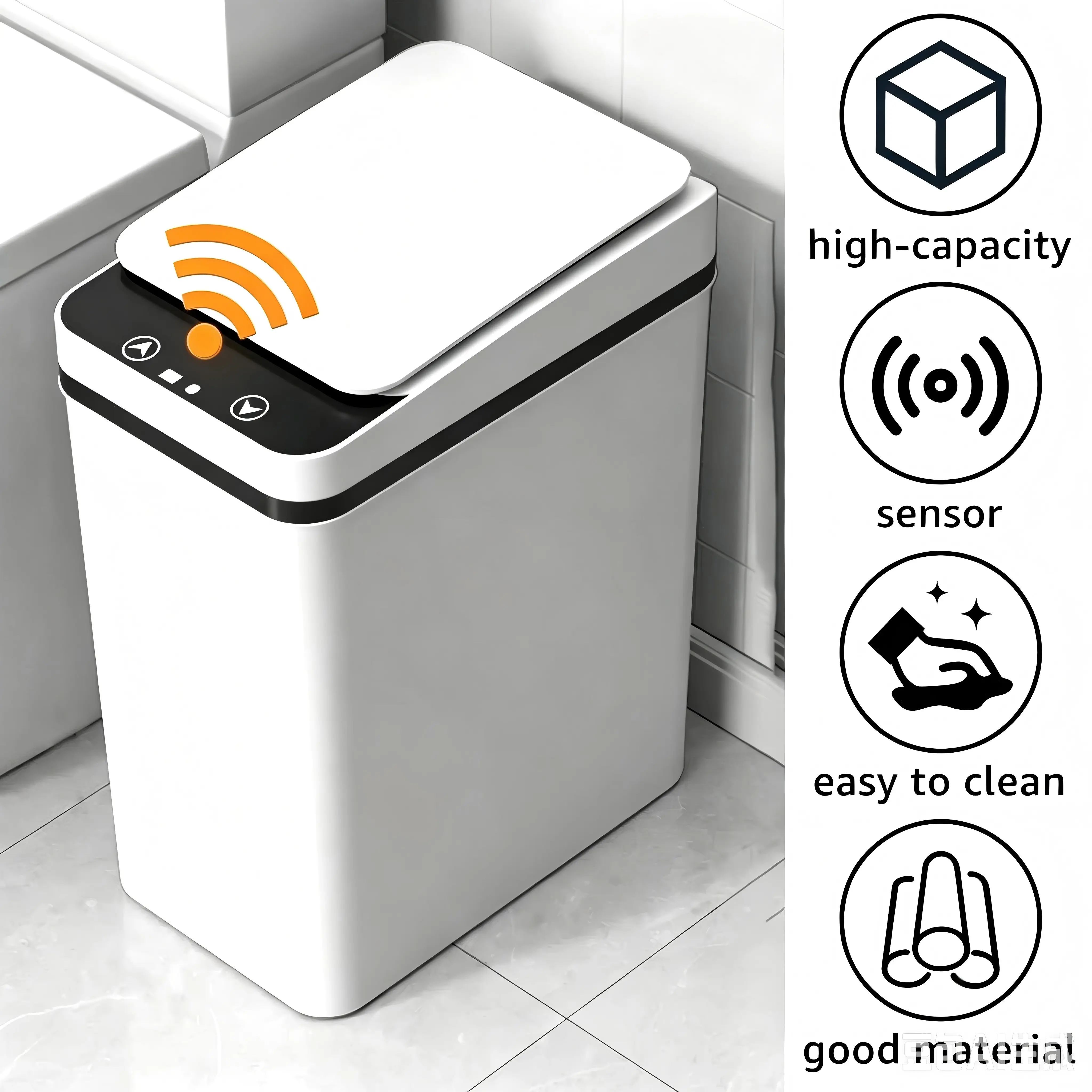 12L ABS Automatic Trash Bin, Touchless Motion Sensor Smart Garbage Can,Small Smart Motion Sensor Trash Can, Slim Waterproof Trash Bin for Bedroom, Bathroom, Office, Living Room,White and Black Trash Can,Bathroom Gadget
