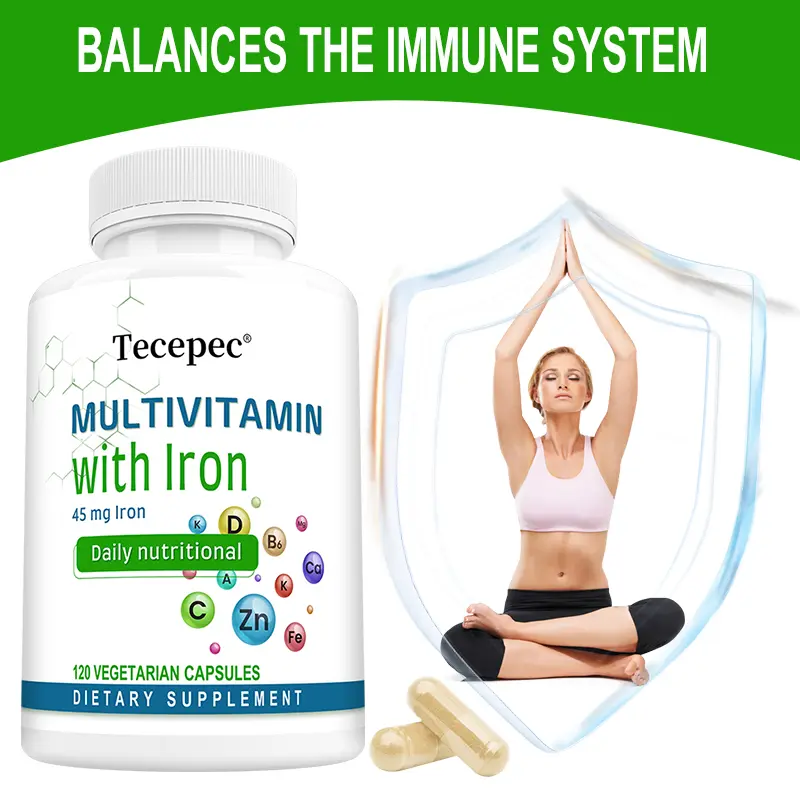 Tecepec Daily Multivitamin with Iron 45mg - Comprehensive Immune & Energy Health Support, 120 Vegetarian Capsules