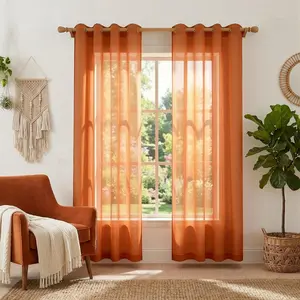 Burnt Orange Curtains 96 Inches Long for Living Room Bohemian Autumn Boho Fall Decor Set of 2 Panels Grommet Faux Linen Semi Sheer Thanksgiving Curtains for Dining Room Bedroom 52x96 Inch Length