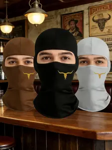 3pcs Unisex Bull Head Printing Balaclava Mask Full Face Ski Mask Protective Gear for Men Women Suitable for Outdoor Sports Daily Wear Gift Hat