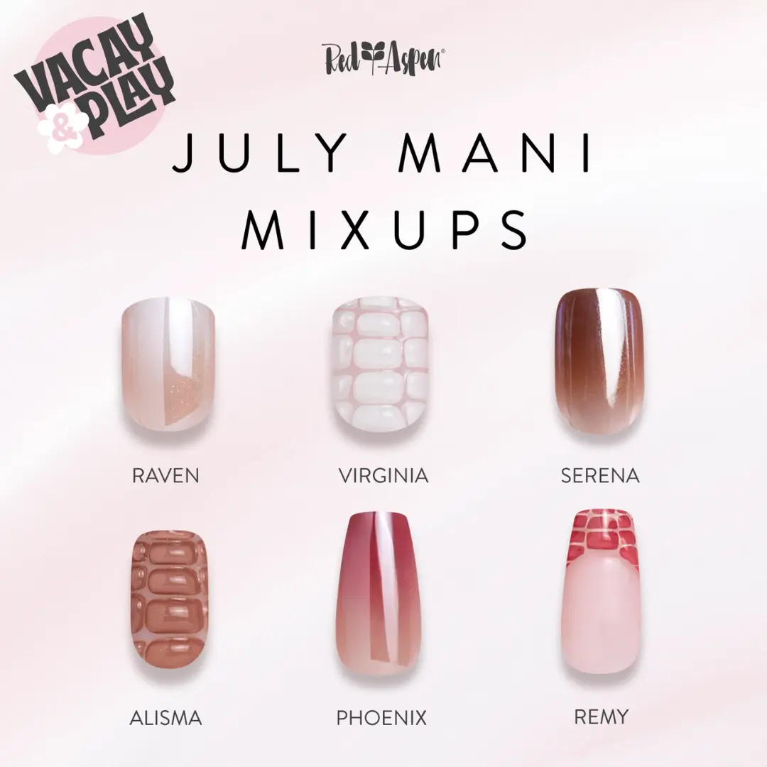 Red Aspen Mani Mixups: Vacay & Play Press On Nails Collection Salon-Quality Damage-Free 2-Week Wear Nail Dashes