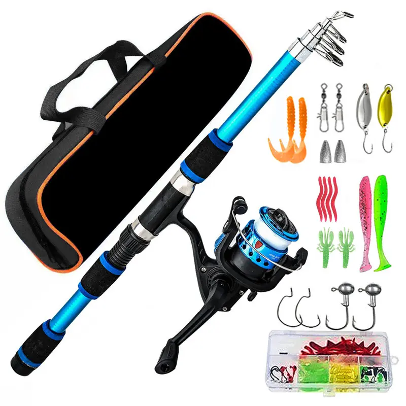 Telescopic Fishing Rod & Reel Combo - All-in-1 Starter Kit with Tackle, Lures, Anti-Entanglement Design, Carry Bag for Outdoor Sports, Fishing Rods