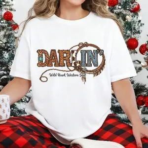 100 Percent Cotton Western Style T-Shirt Darlin With Rope And Cactus Design Summer Casual Wear For Women And Girls Gift Idea For Cowgirl Lovers # Darlin, # SouthernPride