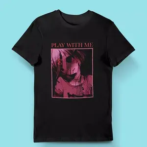 Doki Doki Literature Club Men's Play with Me T-Shirt - Vintage Graphic Tee – Unisex S-3XL – Menswear & Womenswear – Streetwear Tops – Casual Cotton Crewneck Shortsleeve T-shirt
