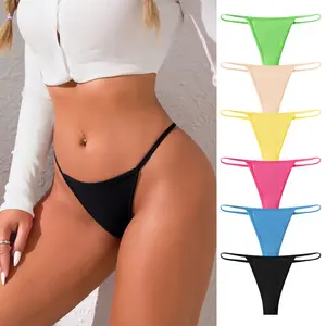 Hotcom Women's Solid Color Breathable Bundle Set Thongs - 6-Piece Comfortable Polyester-Spandex Assorted Packaged Body-Friendly Lingerie, Elegant Minimalist All-Season Machine-Washable Everyday Essential Underwear