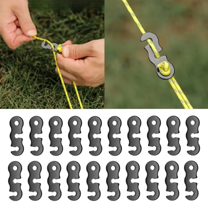20 Pieces Guyline Tensioner Tent Rope Tensioner Alloy Camping Tent Guyline Cord Adjuster Combination Camping Gear